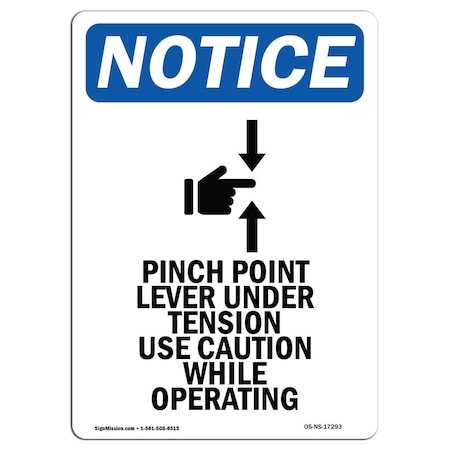 Signmission OSHA Notice Sign, Pinch Point Lever With Symbol, 14in X 10in Rigid Plastic, 10" W, 14" L, Portrait OS-NS-P-1014-V-17293